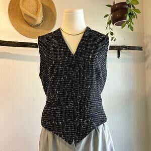90s ESPRIT White Window Panel Check Print Button Front Vest Top Size Small